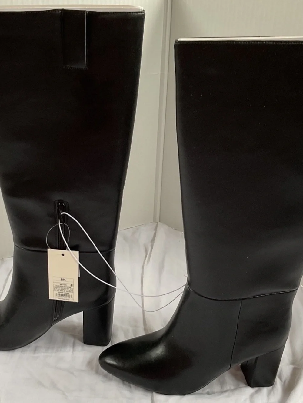 NWOB A New Day Evangeline Under Knee Heeled Boots Black Faux Leather Size 8.5